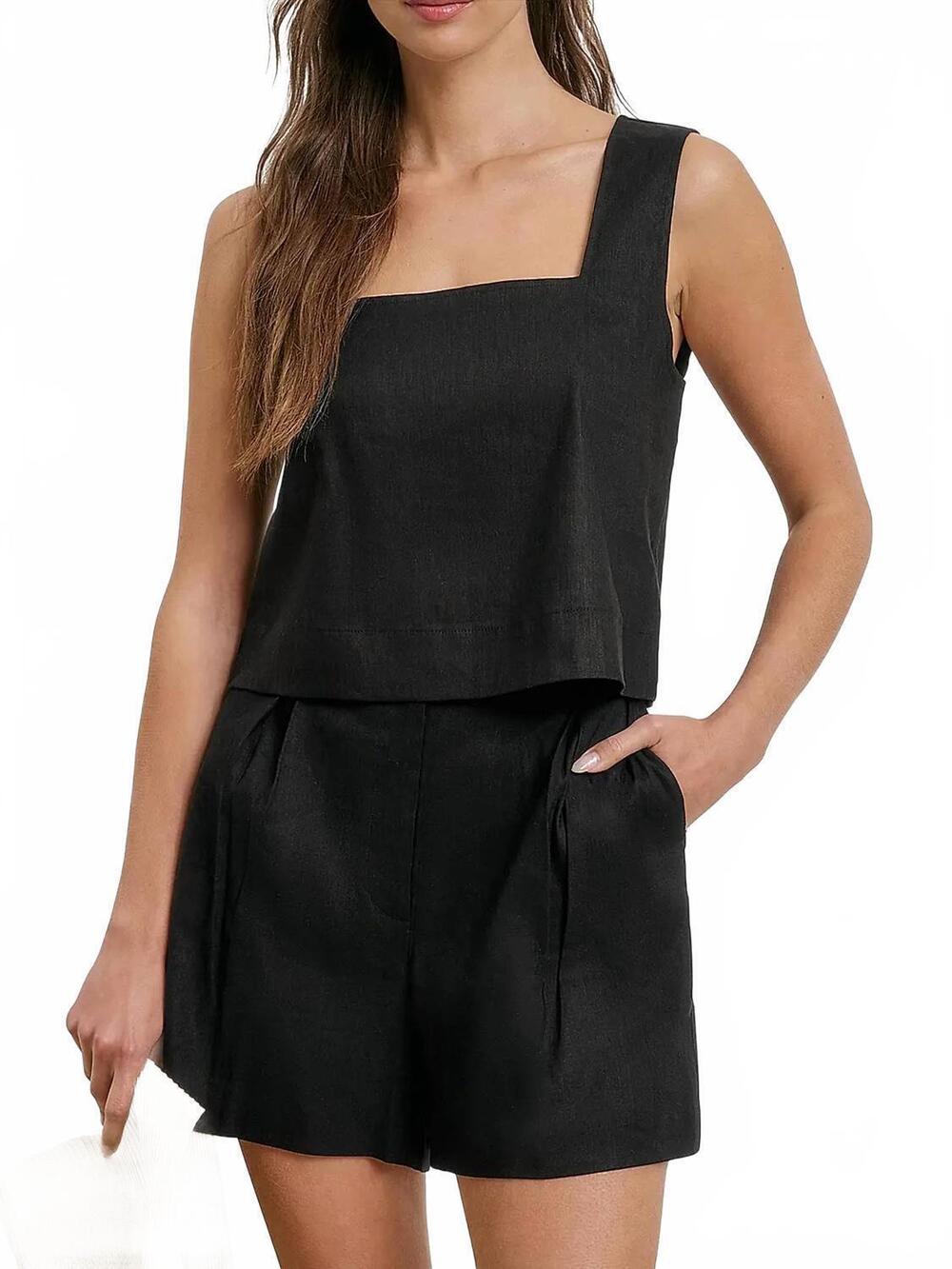 NEW FAVORITE DAUGHTER abby linen top in black